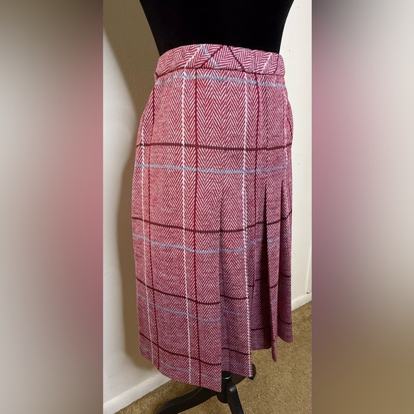 Vintage 60’s Jantzen pleated herringbone red plaid skirt elastic size 8 EUC - Picture 3 of 7